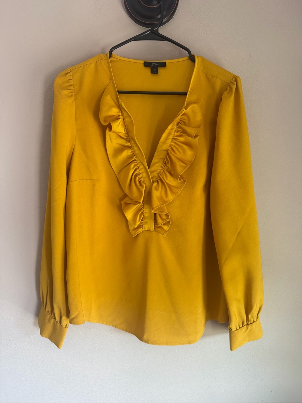 J. Crew Mustard Yellow Ruffle V-Neck Long Sleeve Blouse medium